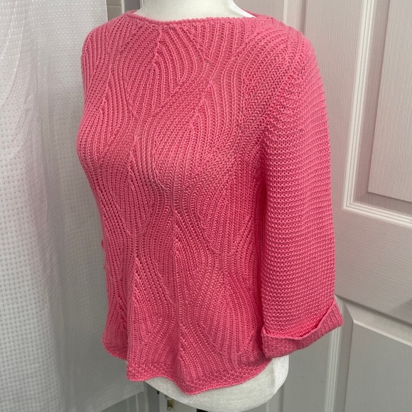 Marbel Pullover Sweater Pink Round Neckline 3/4 Sleeves Chunky Rib Knit Sz XS - Picture 4 of 12